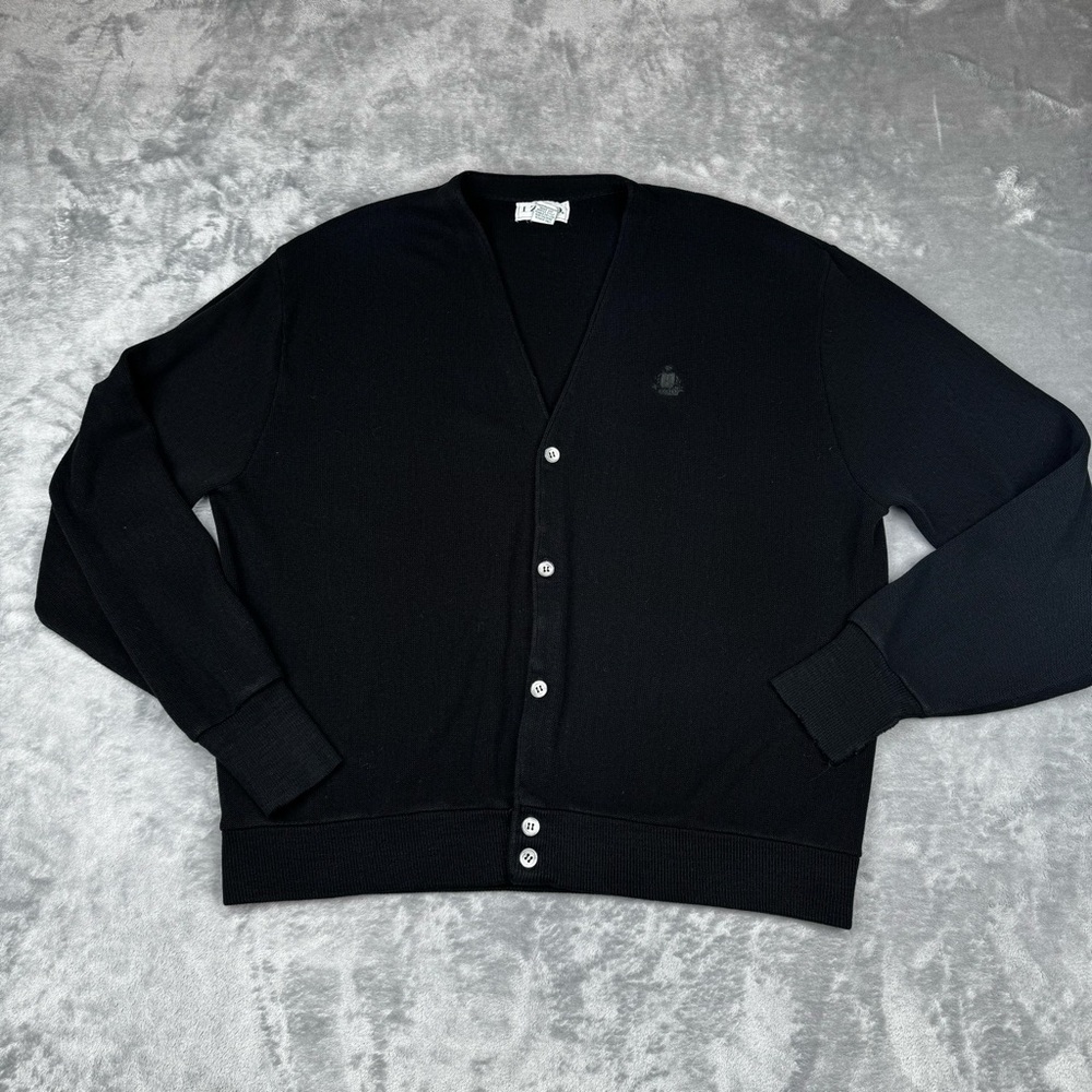 Vintage IZOD Cardigan Sweater Mens XL 90s Acrylic Black Long Sleeve Button USA